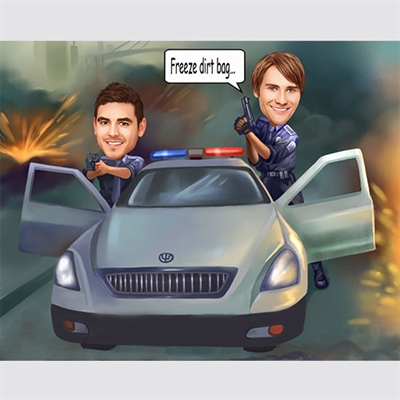 Police Partners Men Caricature from Photos,by myDaVinci - myDaVinci